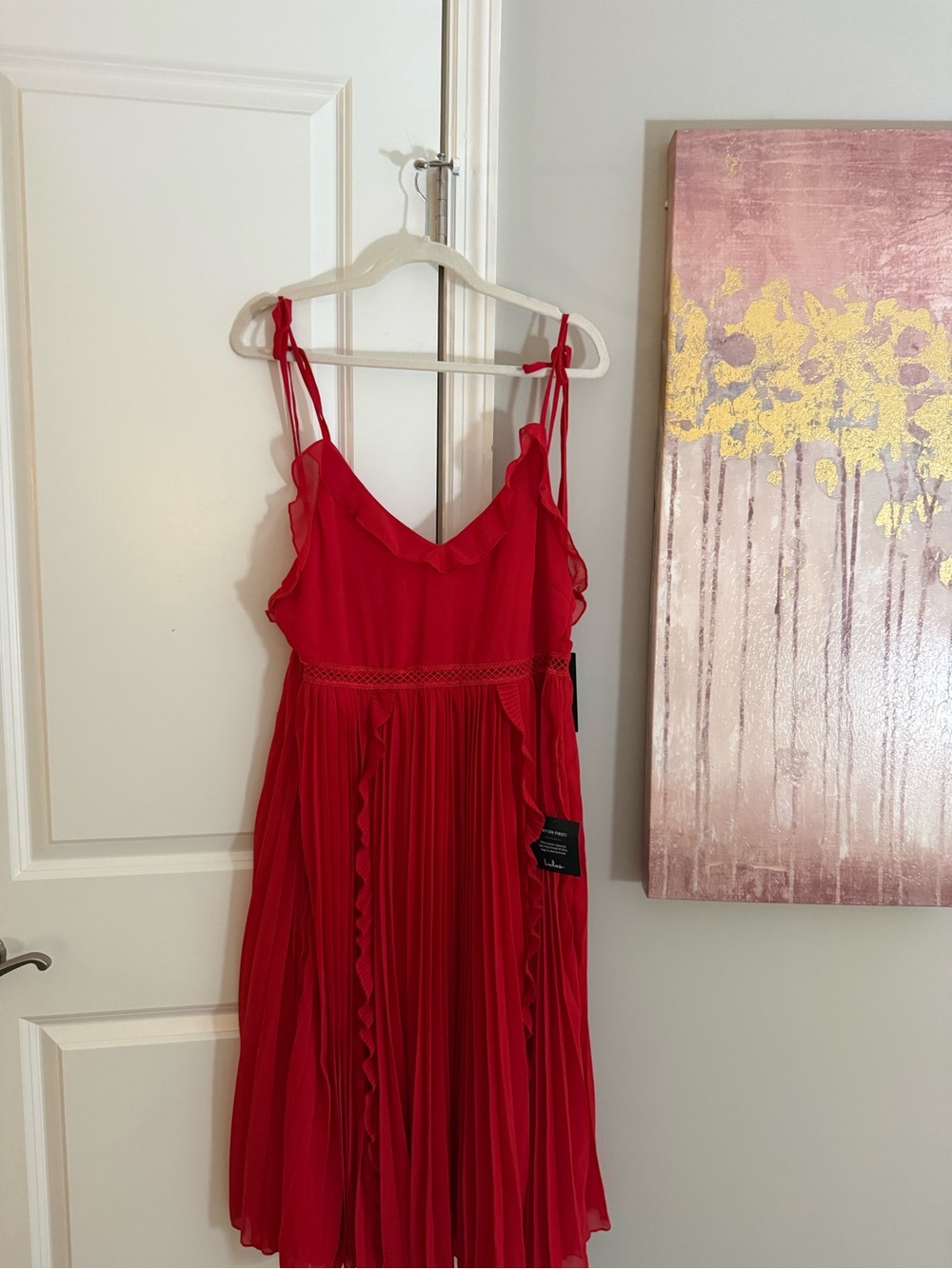 Lulu's Red Sleeveless Pleated Ruffle Dress